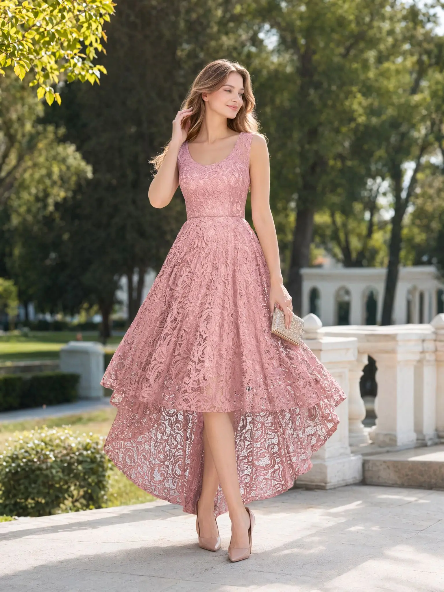 Plus Size Evening Dress Lace High-Low Sleeveless Over Size Elegant Women's Party Dress Wedding Guest Dresses