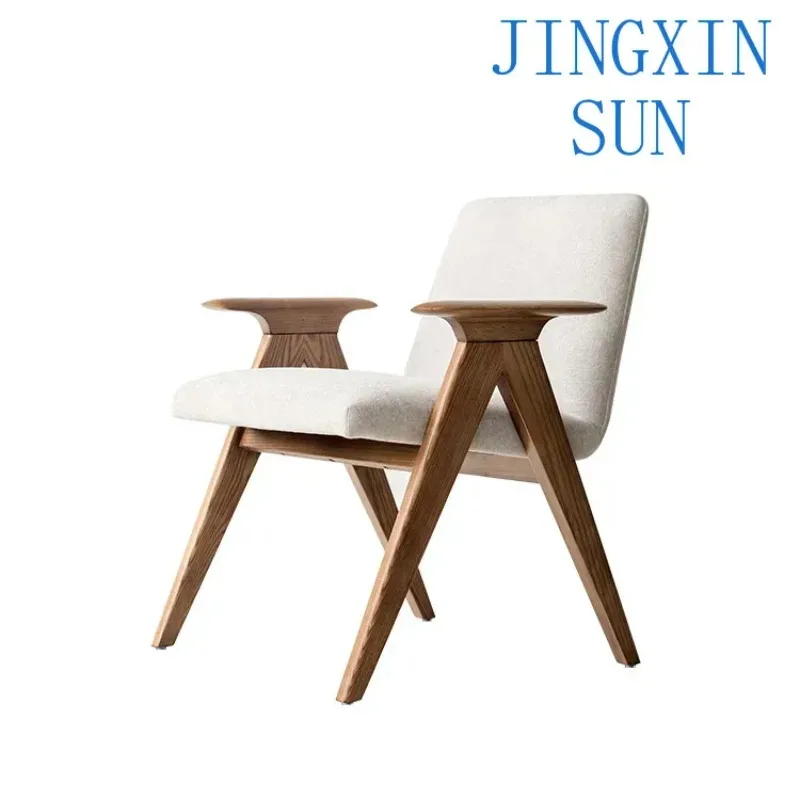 Nordic simple wabi-**** wind hand back bed and breakfast solid wood fabric leisure chair