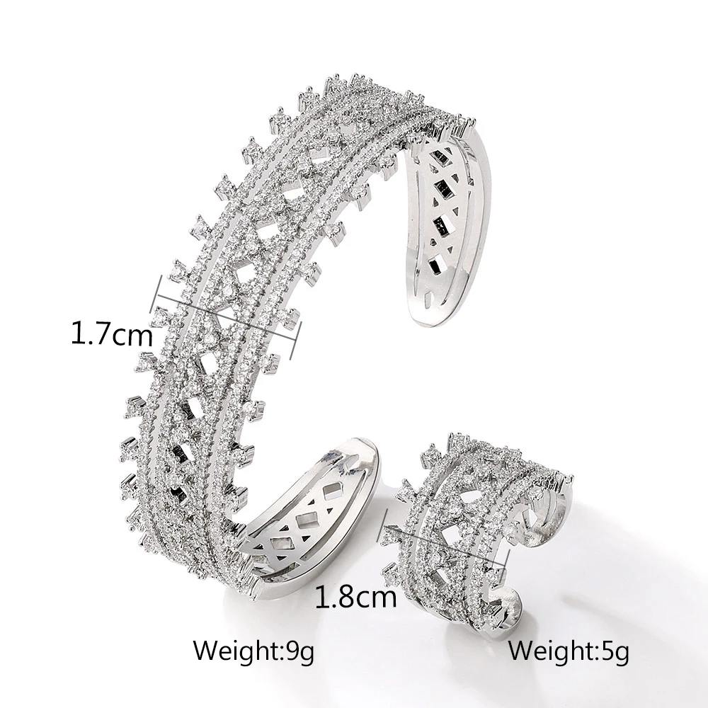 ZAKOL Luxury Shiny AAA Zircon Bracelet Ring Set for Women Adjustable Open Bangle Wedding Jewelry Sets Party Accessories