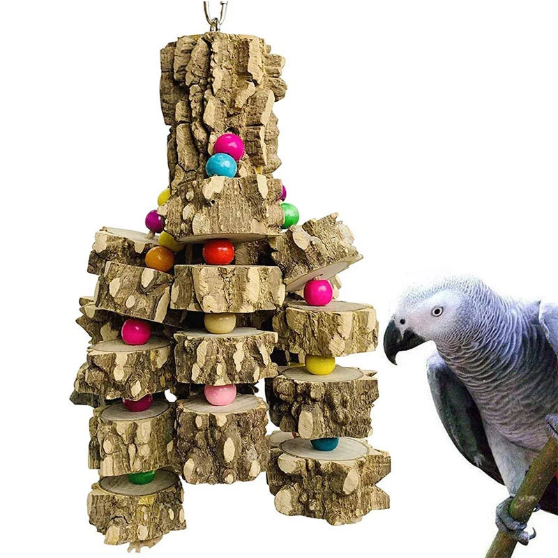 New Birds Toy Natural Wood Hanging Chew String Handmade Tear-resistant Bird Tooth Cleaning Molar Toys For Large Medium Parrot