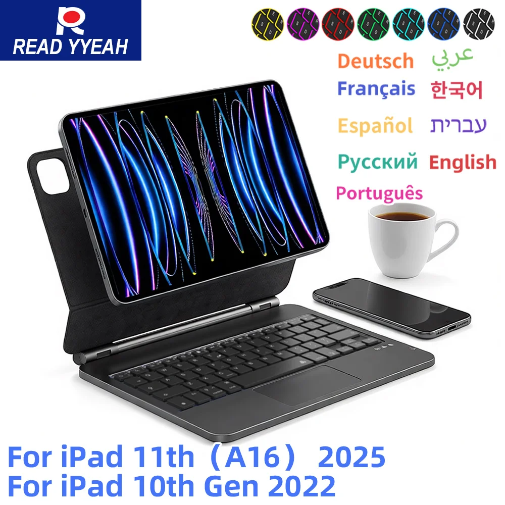 

Клавиатура Magic Keyboard с подсветкой для iPad 10-го и 11-го поколений, iPad Air 6, iPad Air 11, 13, M2, M3, Pro 12.9, 11, Air 4, 5, 10.9 (испанский, иврит)