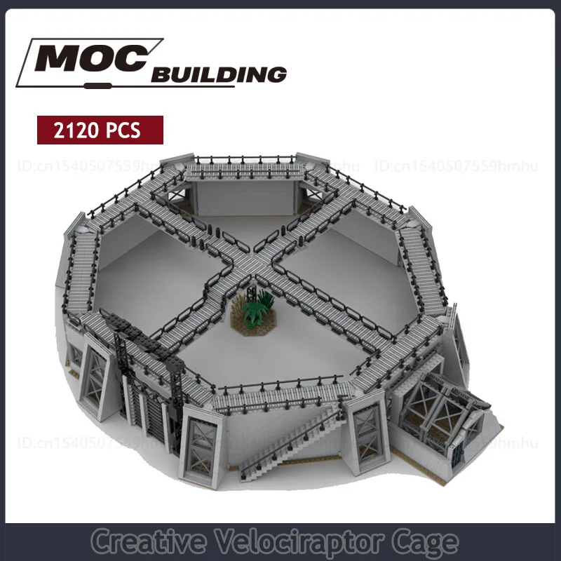 Creative Velociraptor Cage MOC Building DIY Assembly Technology Bricks Model Science Educational Display Toys Gifts