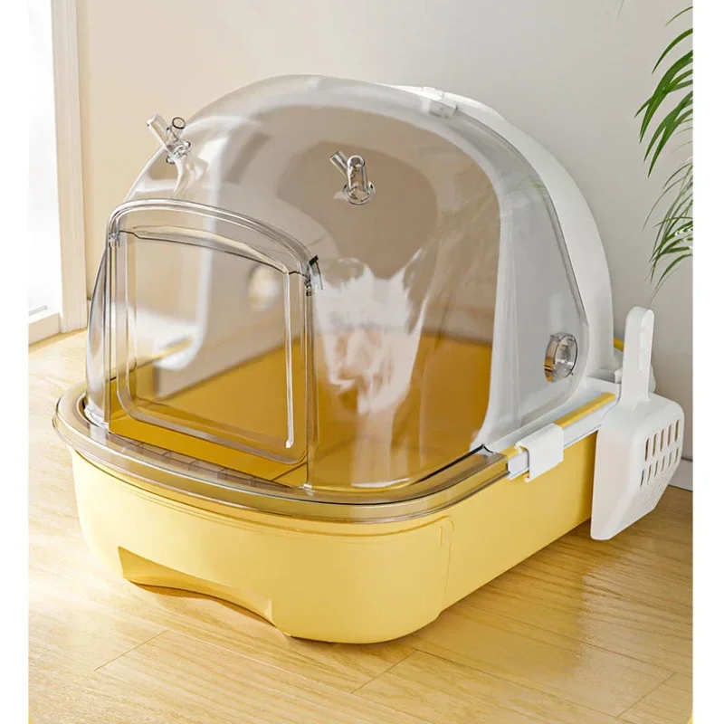 Extra Cat Large Litter Box Fully Enclosed Toilet for Cat Convenient Drawer Cats\' Sandbox Visible Cat Crate Transparent