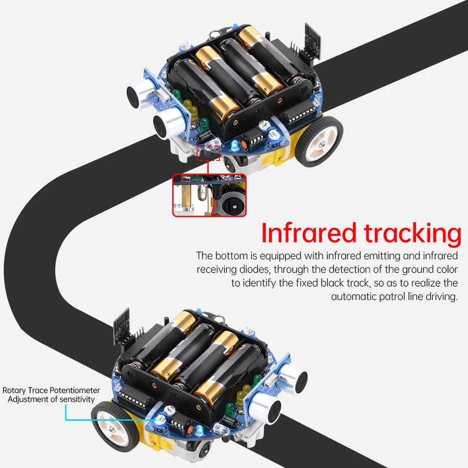 Jolsaawie Smart Car DIY Kit électronique 51 MCU Évitement d'obstacles à ultrasons Voiture Automatique Ranging Robot Programmation DIY Kit