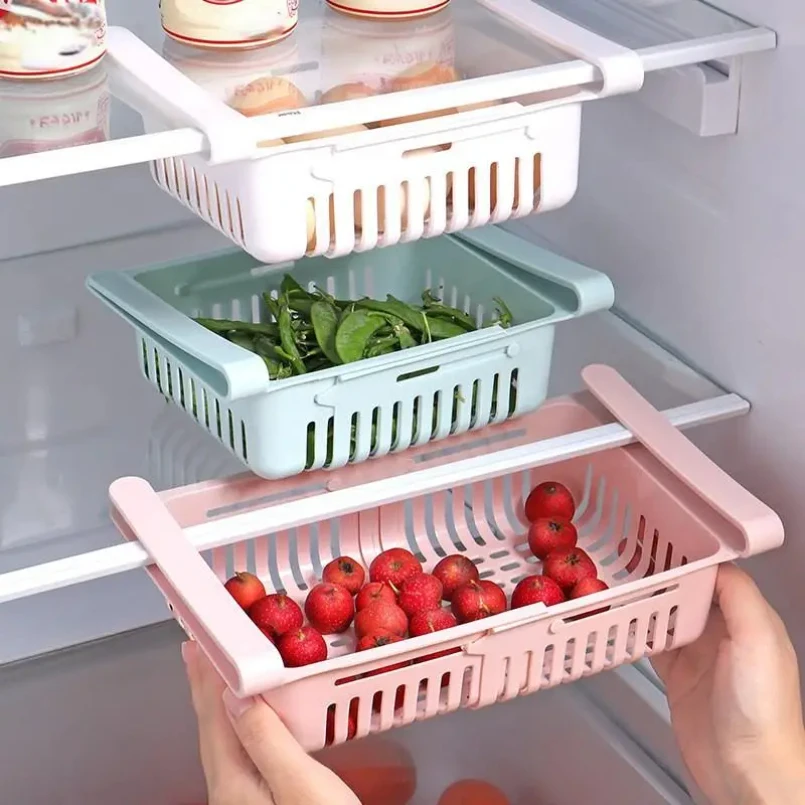 

1Pc Refrigerator Storage Basket Flexible Expandable Fridge Organizer Drawer Storage Rack Storage Fresh Box Freezer Box Storage