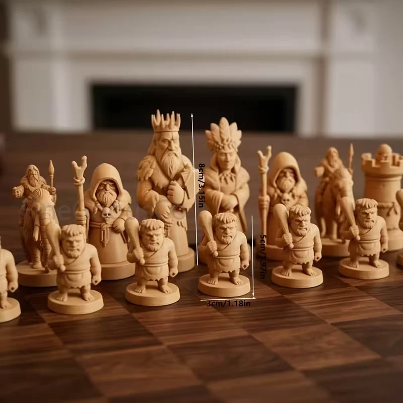 16 Pcs Primitive Tribe Themed Chess Set Board Games Unique Desktop Decorative Ornaments