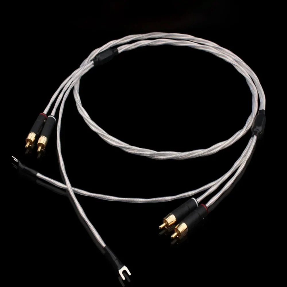 

New HIFI 7N OFC 2RCA Male to Male Silver-Plated Shielded Sire Vinyl LP Tonearm Cable Fever Sing and Replay Audio Cable