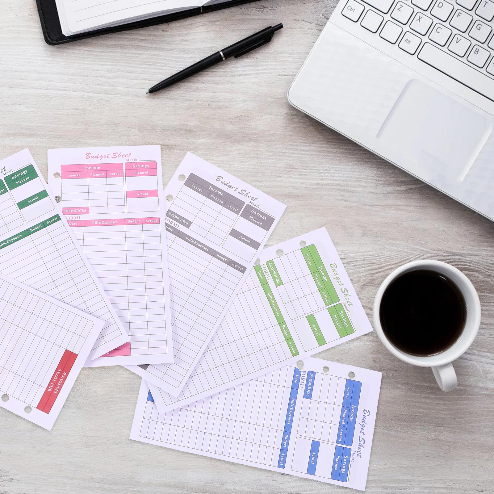 12 ورقة بطاقات الميزانية المحمولة ورقة سميكة النقدية الموثق عبوات النفقات اليومية سجل ورقة تتبع النفقات المنظم مخطط #1