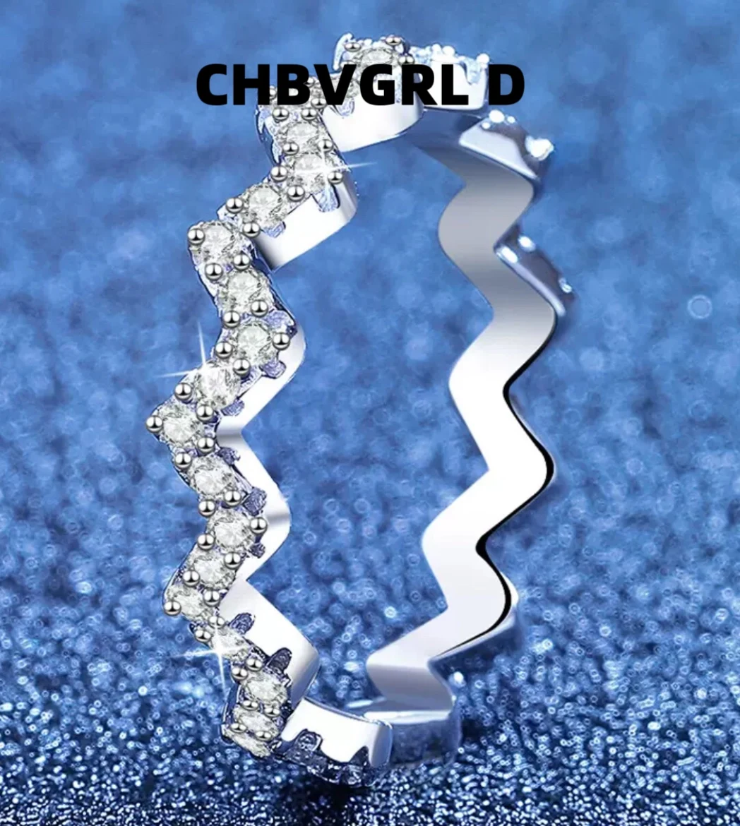 

[Heartbeat] Mozambican sapphire sterling silver S925 simple ring wave full diamond ring stackable versatile temperament design