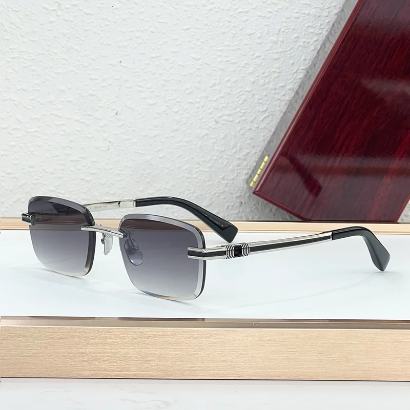 

Men's Classical High Street Black Sliver Diamond Cut Rimless Sunglasses Light Luxury Top Quality Boundless Alloy Solar Glas