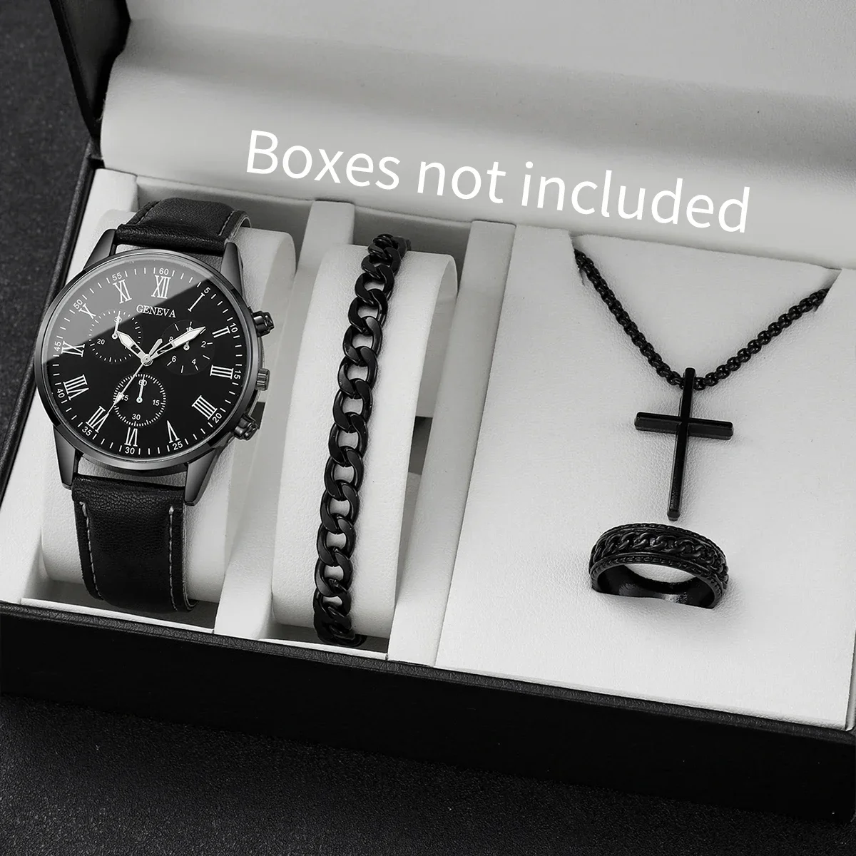 Men's Watch Set with Steel Strip Quartz Watch, Men's Business Men's Watch, Three Eye Large Dial（Without Box）