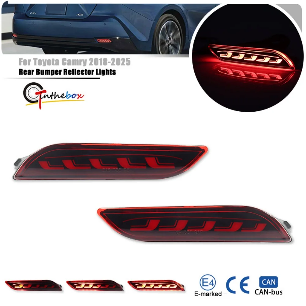 

Красные светодиодные задние бамперные фонари-отражатели для Toyota Camry 2018-2025: стоп-сигнал, задний противотуманный фонарь с динамическим указателем поворота