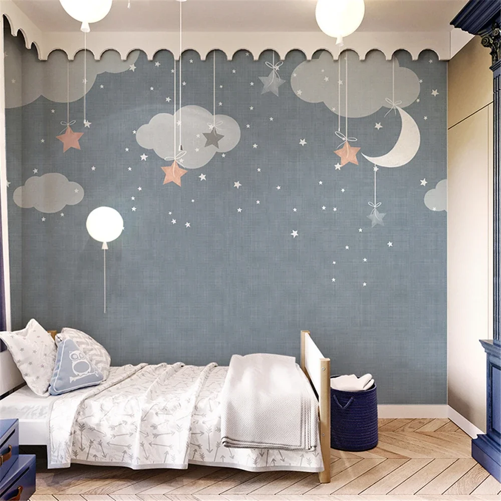 Custom Moon Star Cloud Wallpaper for Children's Room Bedroom Background wall stickers Painting Cartoon 3D wall papers home decor