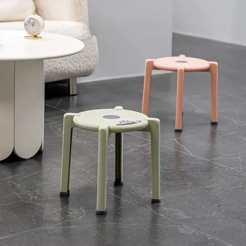 a 4Pcs/Set Round Plastic Stool Non Slip Foot Pad Space Saving Portable Small Bench for Kitchen Bathroom Entryway Dining Extra
