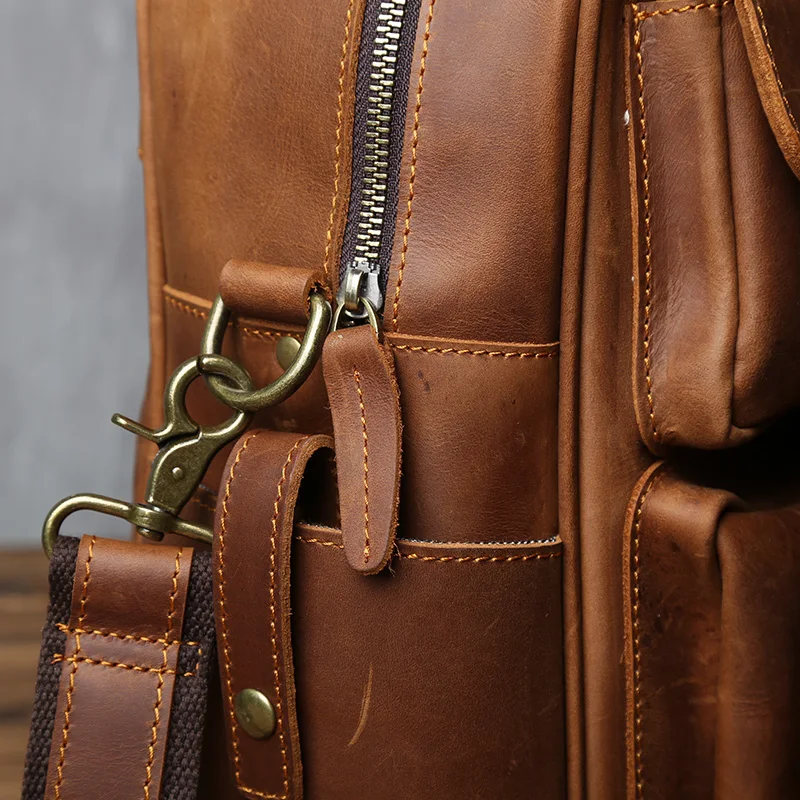 Retro Herren Leder Handtasche Oberschicht Rindsleder Aktentasche Große Kapazität Reisetasche Crazy Horse Leder Laptop Umhängetasche NZPJ – Detail 10