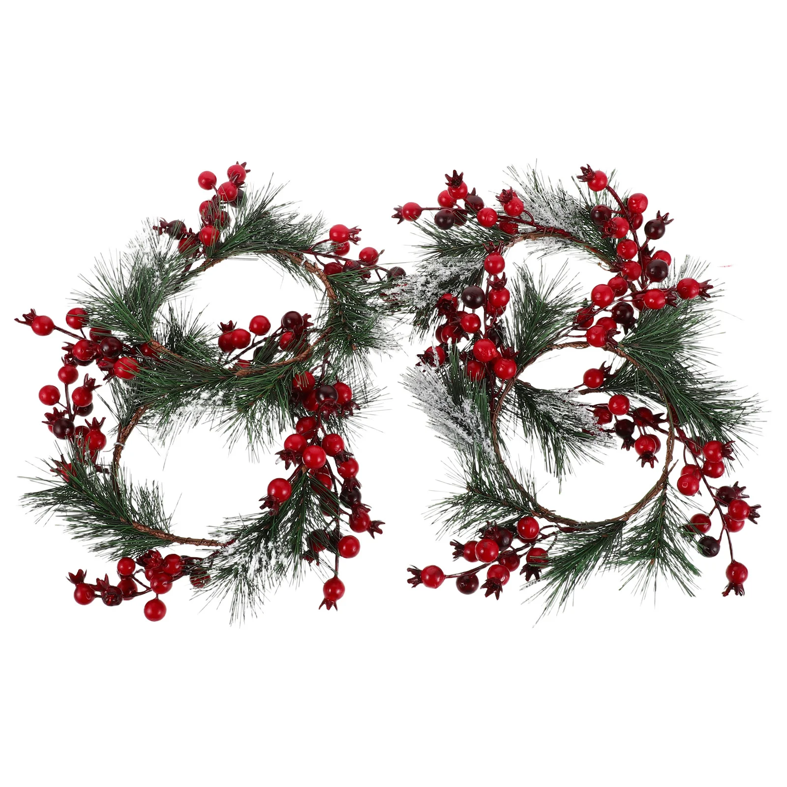 

4Pcs Christmas Wreaths Artificial Frosted Pine Needles Red Pomegranate Table Centerpiece Ring Seasonal Decor