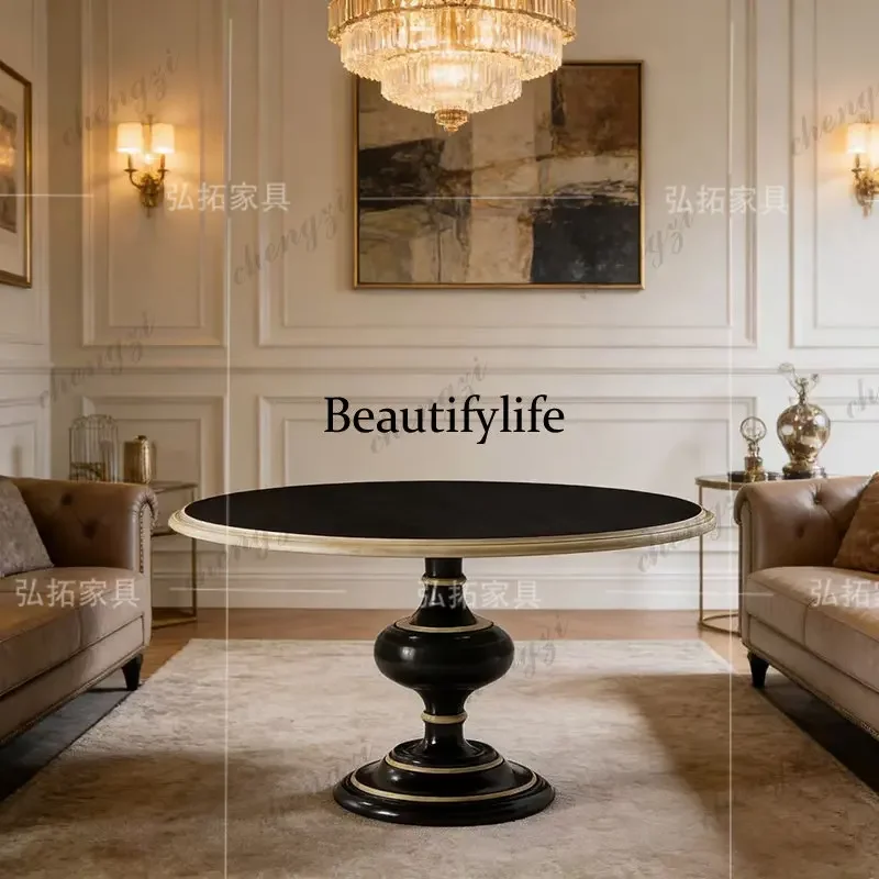 A4567 American solid wood retro dining table European classical black and white color matching edge few creative small round tab