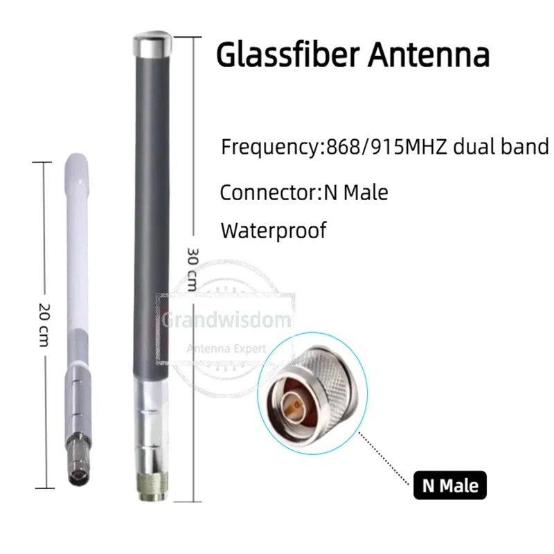 グラスファイバーアンテナ-868-915mhz-デュアルバンド-8dbi-ゲイン-n-オス-20cm-30cm-防水純銅コア-lora-lorawan-ガス燃料屋外用