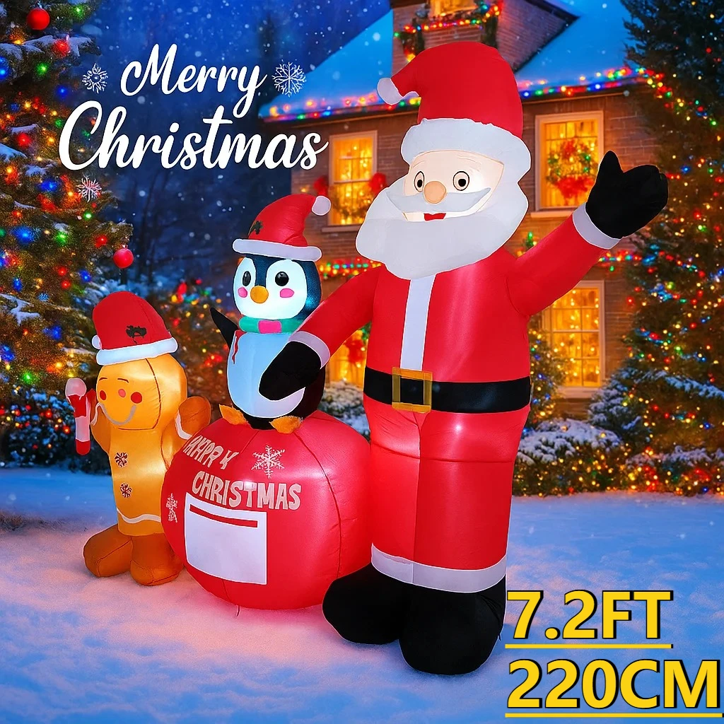 7.2ft led inflável decoração de quintal de natal santa pinguim homem de gengibre conjunto natal decoração para casa ornamento brinquedo presentes decoração do feriado