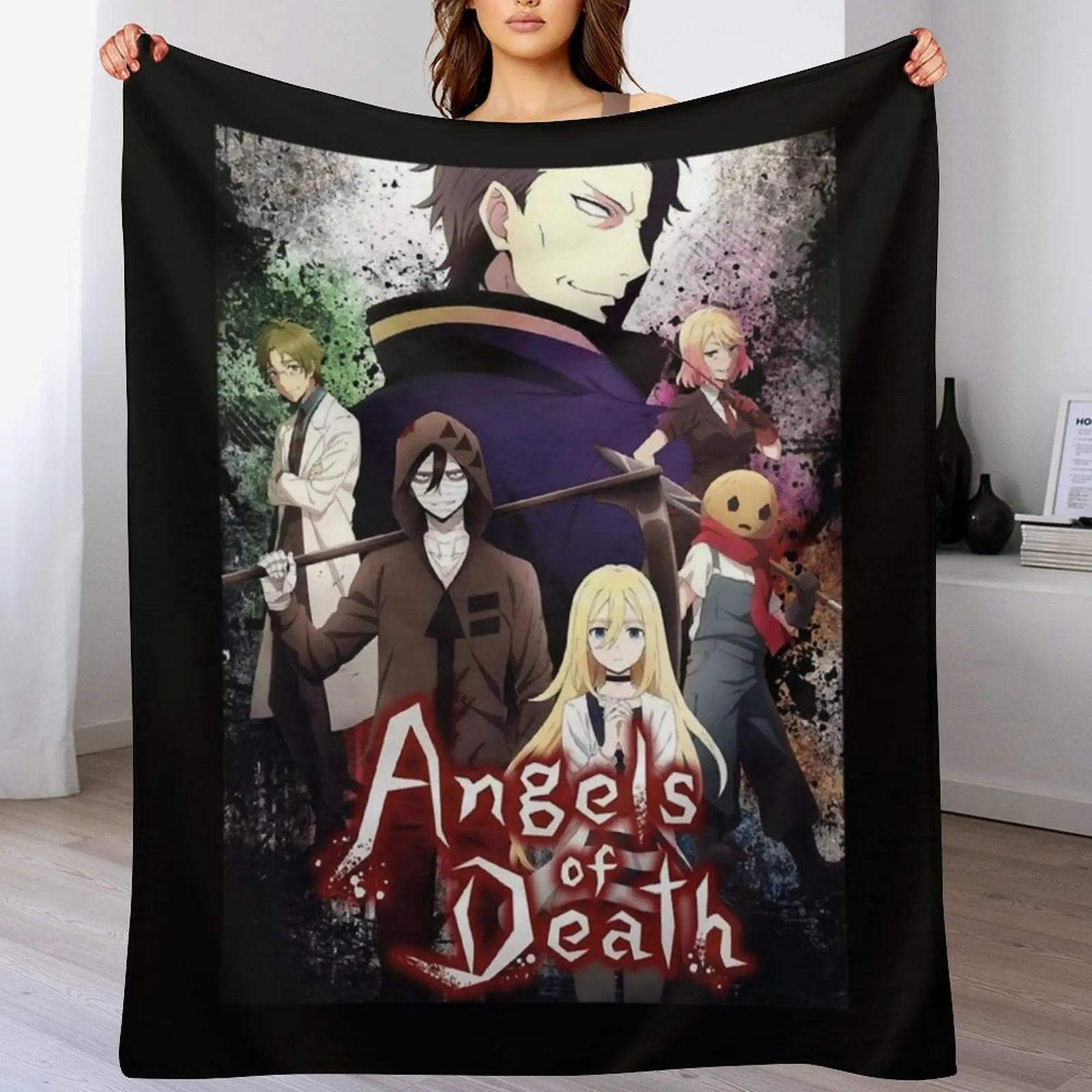 

Angels of Death Anime Essential . Throw Blanket Shaggy Flannels Hairys Blankets