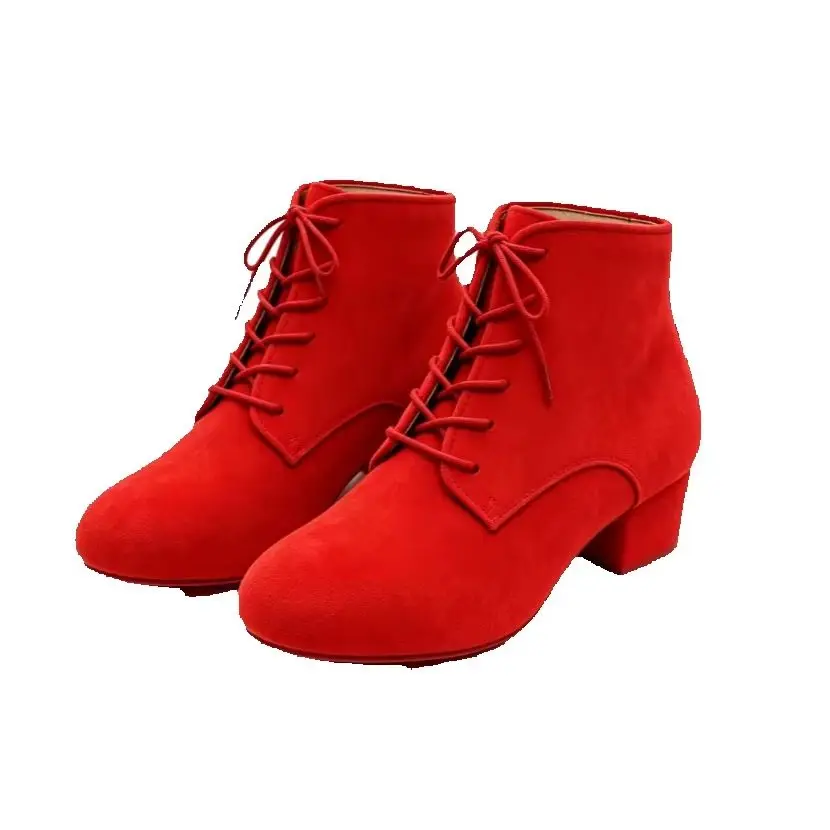 Women Suede Lace Up Ankle Dance Boots Closed Toe Low Block Heel Split Sole Latin Ballroom Salsa Jazz Party Dancing Shoes Sandals