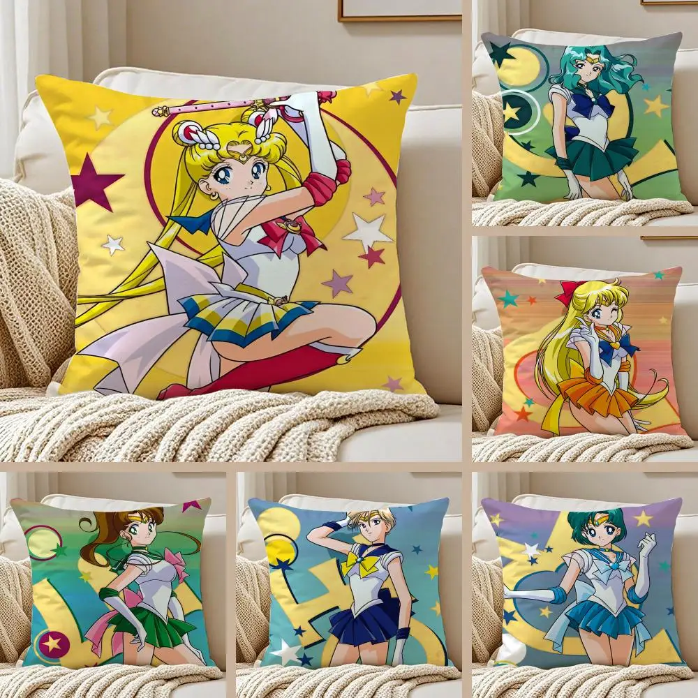 Anime S-SAILOR M-MOON Cushion Cover Silky Short Plush Sofa Pillow Cover Hidden Zipper Soft Dustproof Case for Home Decor