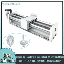 Linear Rail Guide SFU1605/1610 Ballscrew 100~500mm Stroke Mobile Panel Size 50*120mm Slide Table With Handwheel And Dust Cover