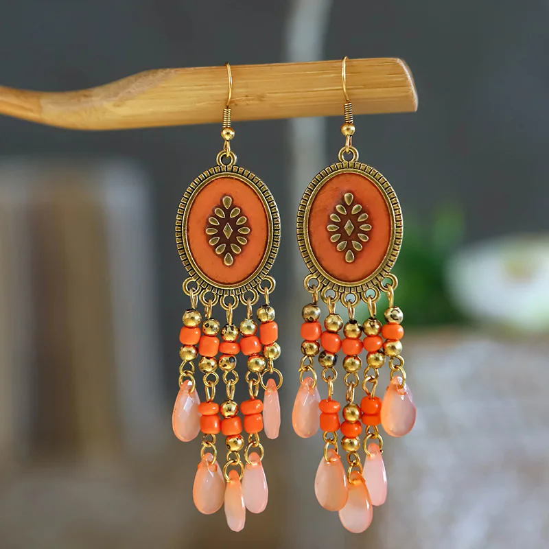 Bohemian Antik Gold Farbe Lange Wasser Tropfen Quaste Ohrringe für Frauen Vintage Bunte Geometrische Tropfen Baumeln Ohrringe Schmuck – Detail 33