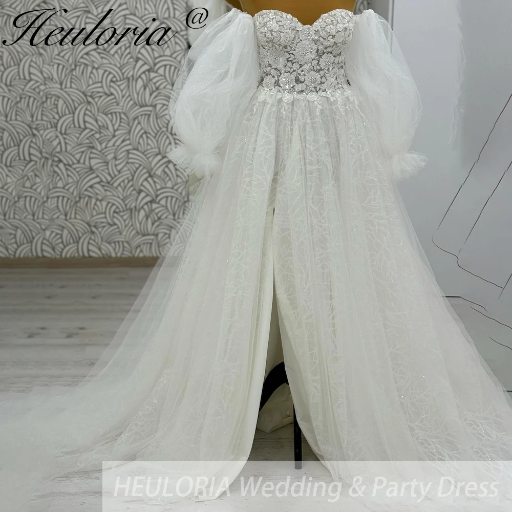 

elegant A line wedding dress strapless with detached sleeve lace beading bride dress Robe De Mariee Wedding Bride Dress