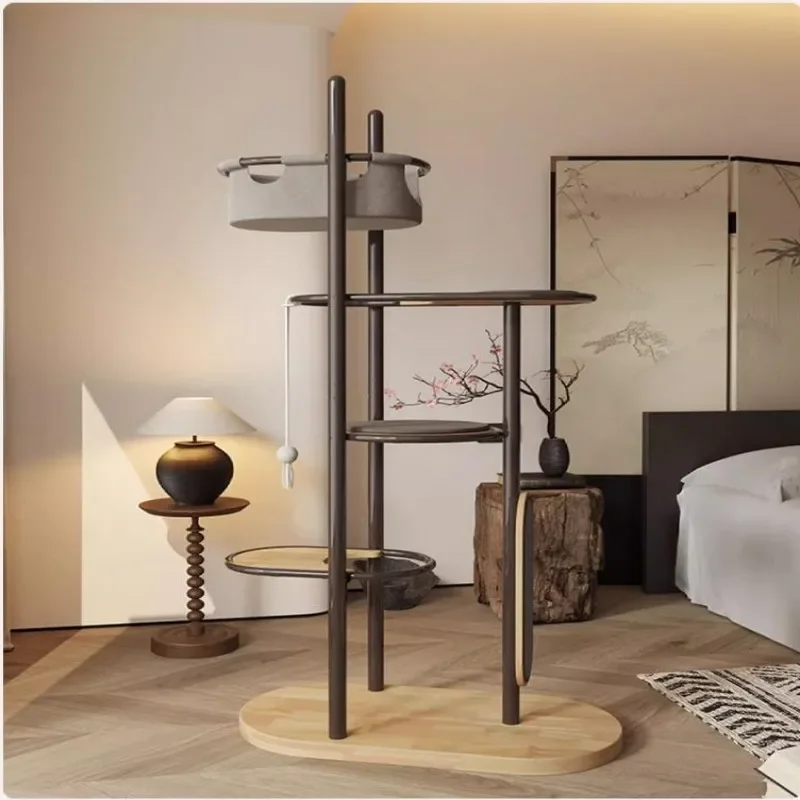 aModern Luxury 4-Level Cat Tree With Carbon Steel Frame & Rubber Wood-Durable Eco-Friendly Cat Scratching House Easy Assembly