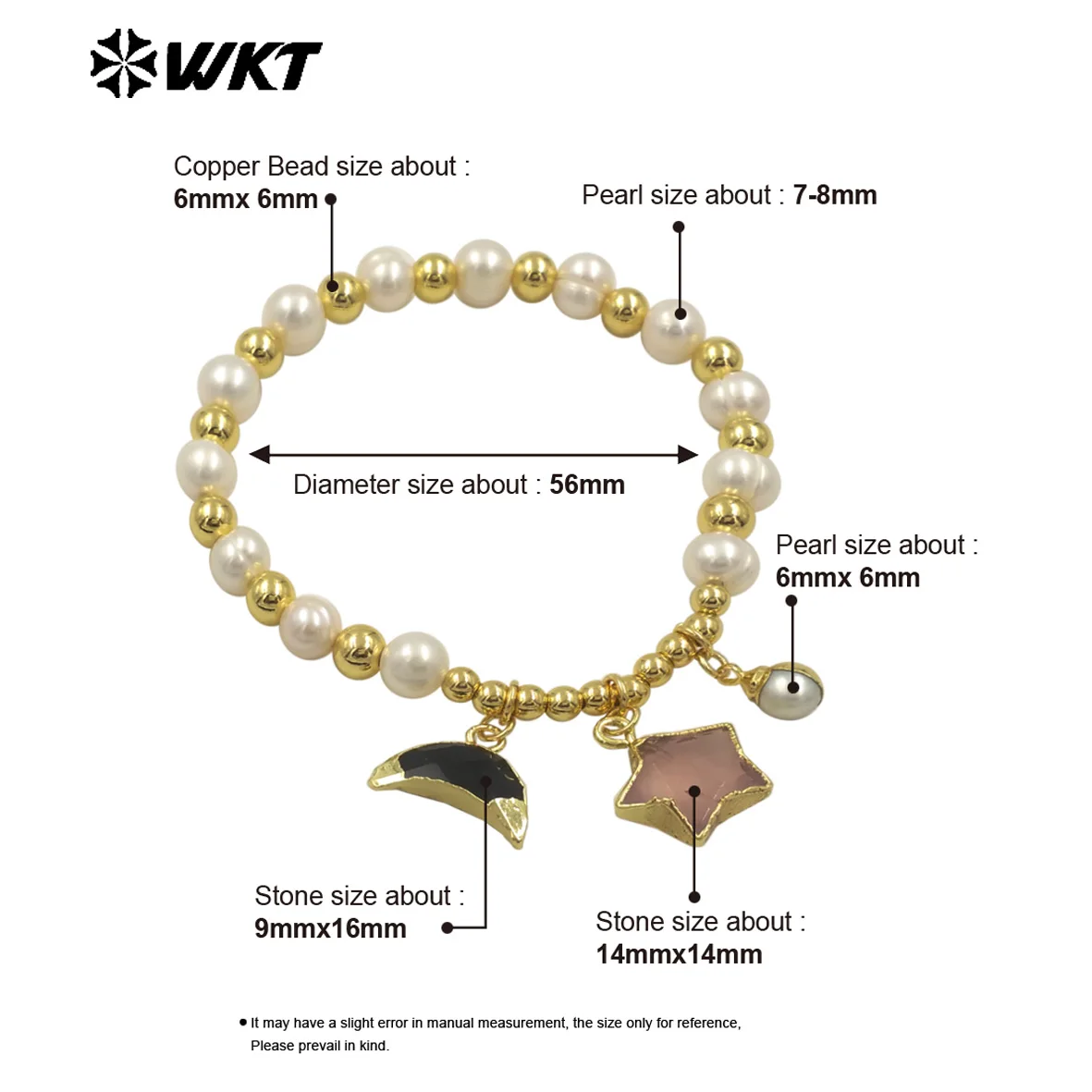 

WT-MPB127 Elegant Simpe Tiny Bangle Stone Pearl Moon Star With Real Gold Plated For Women Dressing