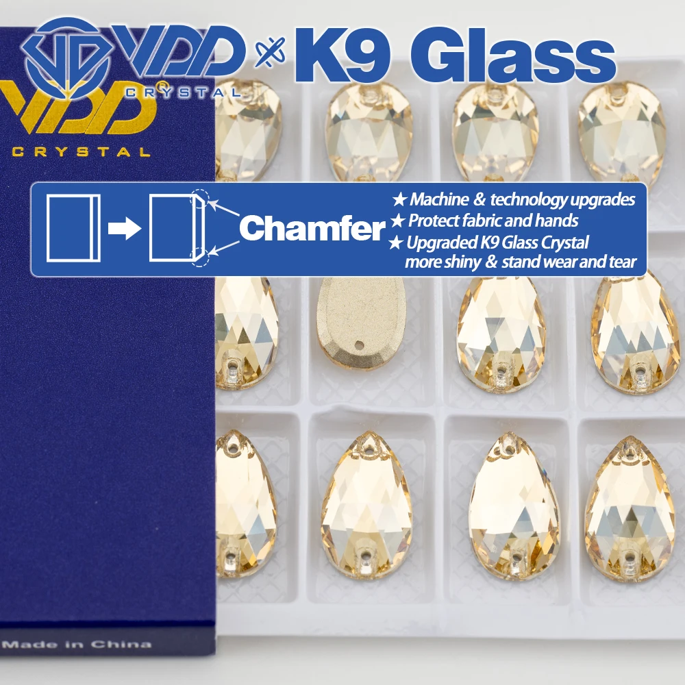 VDD S257 Golden Shadow Pear Top Quality K9 Glass Sew On Rhinestones Crystal Flatback Sewing Strass Stones Garment Wedding Dress
