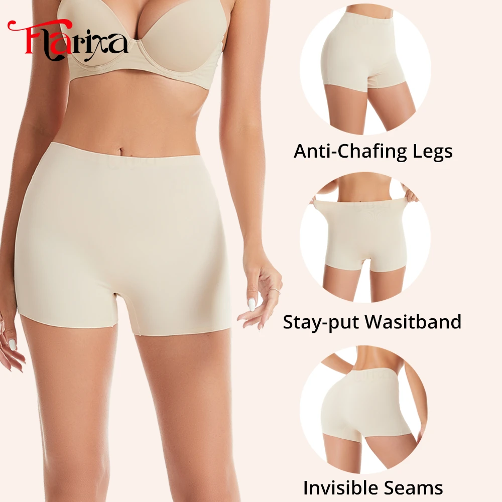 Flarixa Protective Slip Shorts Under the Skirts BoyShorts Women Seamless High Waist Boxer Briefs Safety Panties Anti-Chafing Leg