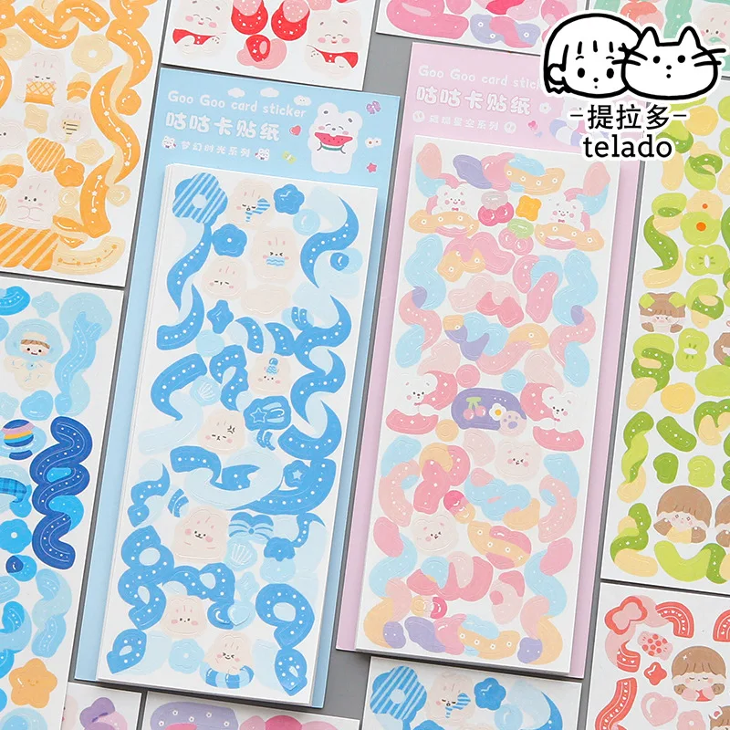 SKYSONIC BOBO 12 Sheets Ribbon Animal Journal Stickers Decor Scrapbooking Lable Idol Kpop Polco Korean Postcards Kawaii Sticker