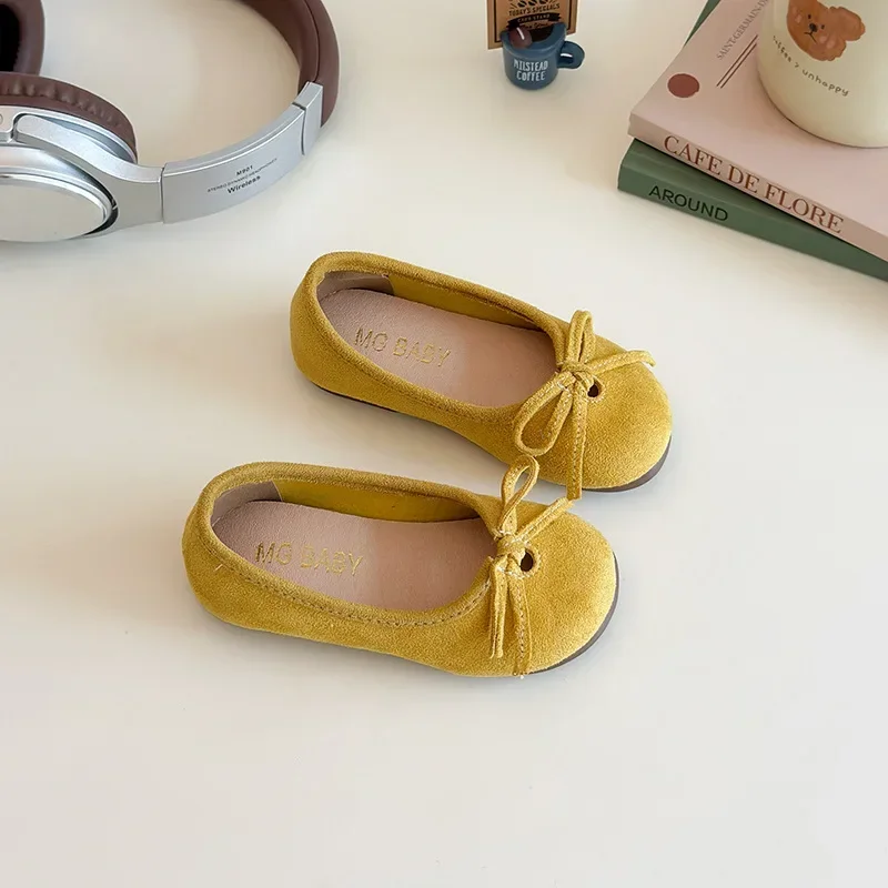 

2025 Children Leather Shoes for Girls Spring Autumn New Fashion Korean Style Soft Sole Non-slip Versatile Princess Bowtie Shoes