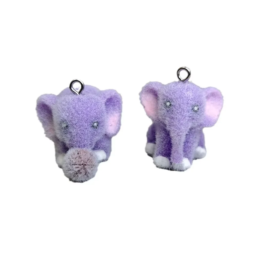 20Pcs 3D Flocking Resin Elephant Charms Cartoon Plush Dolls Pendant for Necklaces Earrings Making DIY Jewelry Accessories