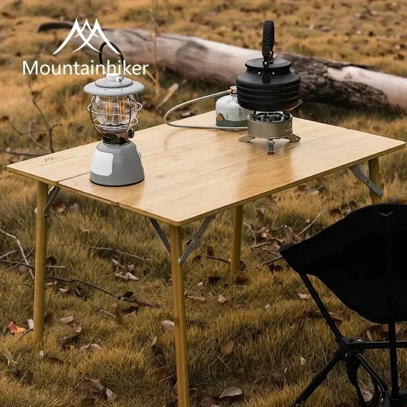 MOUNTAINHIKER Outdoor Camping Bamboo 2/3 Folding Table Portable Fast Storage Folding Desk Outdoor Dining Table Picnic BBQ Table