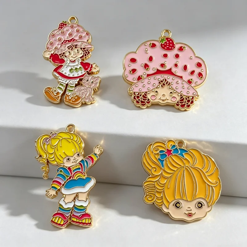 10pcs random mix retro Kawaii little girl enamel pendant strawberry rainbow pendant DIY bracelet earring making