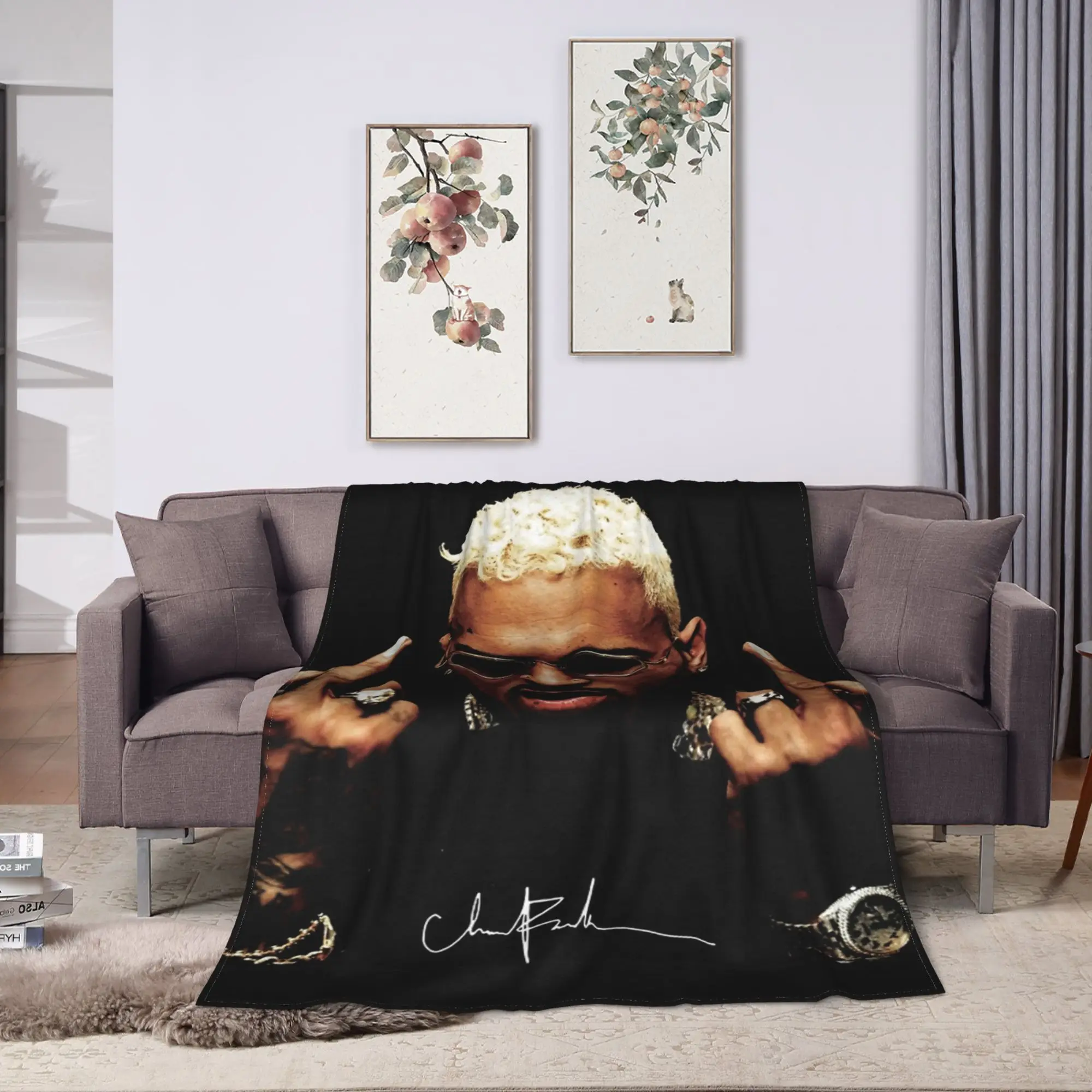 الاصبع الأوسط خمر كريس براون البطانيات الصوف الخريف متعددة الوظائف سوبر لينة رمي بطانية للفراش المفرش في الهواء الطلق #4