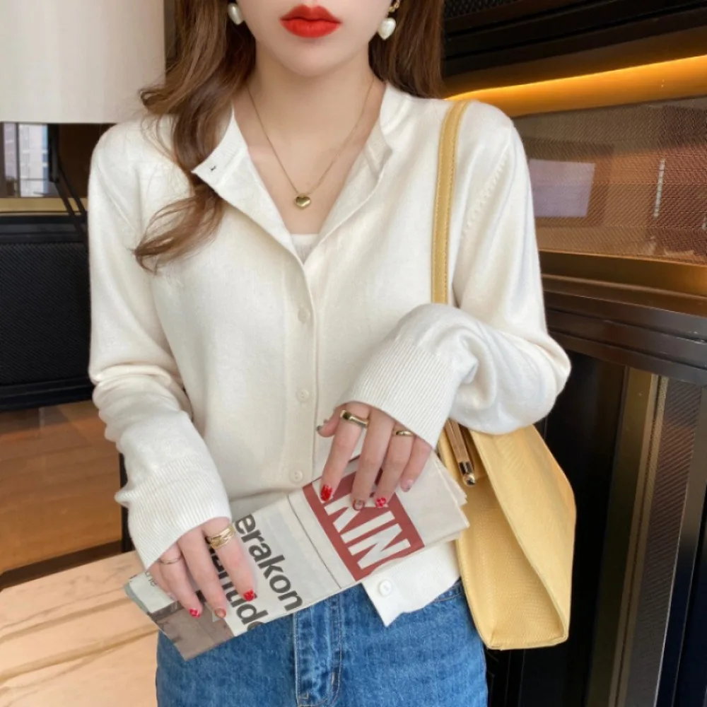 Casual Long Sleeve Knit Cardigan Single Breasted Solid Color Women Sweater O Neck Cardigan Top
