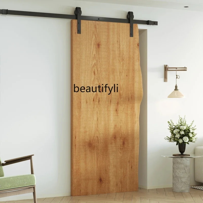 

A38 Solid wood barn door retro cloakroom sliding door kitchen hanging rail, door partition, customization