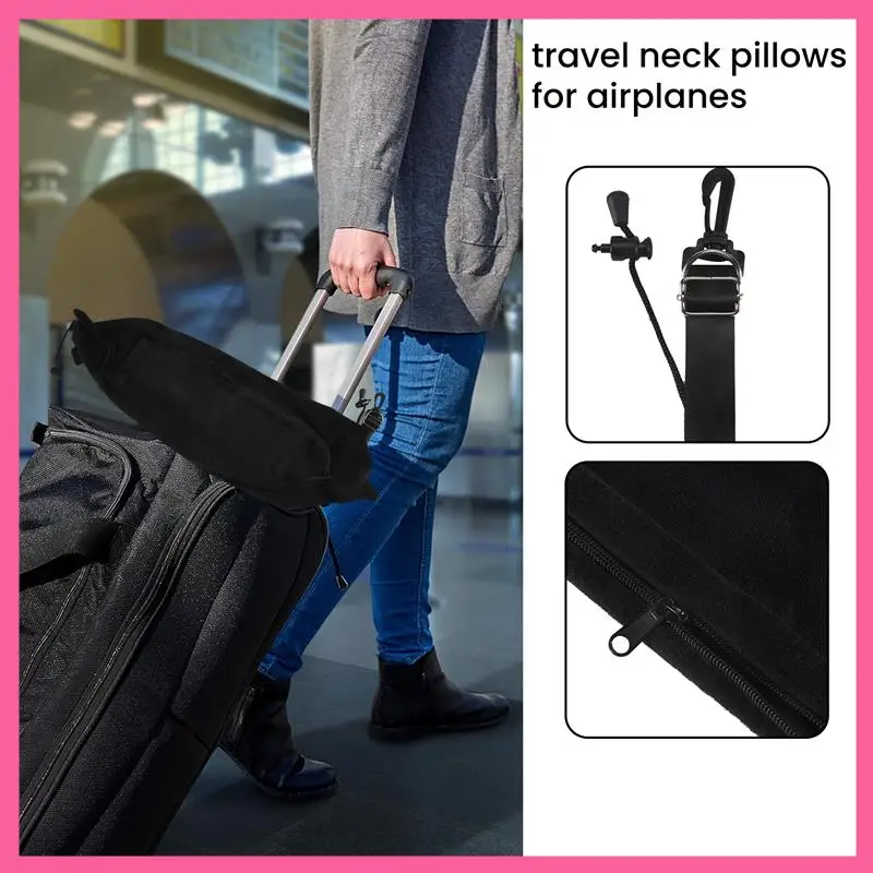 Stuffable Travel Pillow For Extra Luggage, Adjustable Neck Size & Shoulder Strap, Soft Velvet Cover, No Filler Easy To Use Black