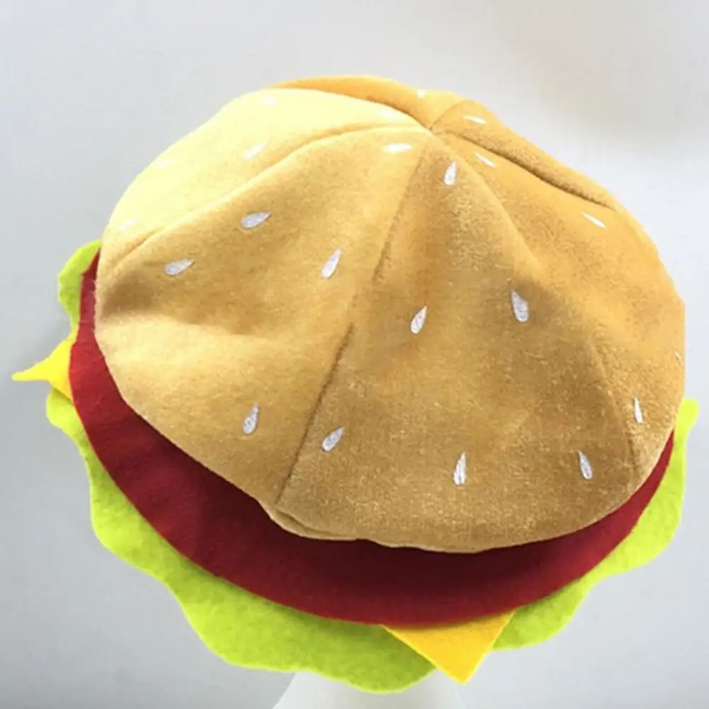 Hamburger Hat Soft Men Hamburger Hat Non-shrink Adults Fast Food Hamburger Cap Halloween Christmas Party Dress Up Beanies Berets