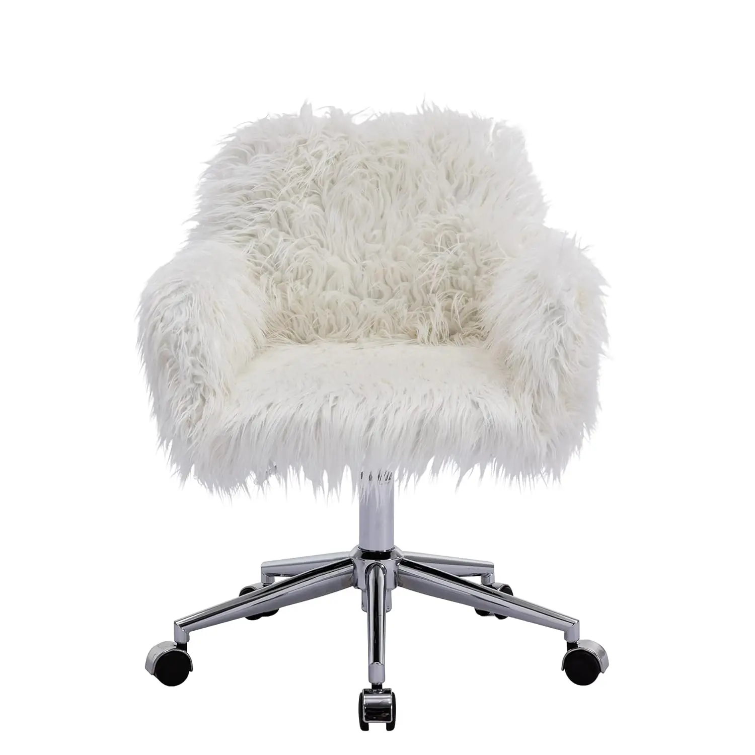 

Fluffy Desk Chair, Faux Fur Furry Home Office Chair, Fuzzy Swivel Armchair with Wheels, Height Adjustable Silver, Customized