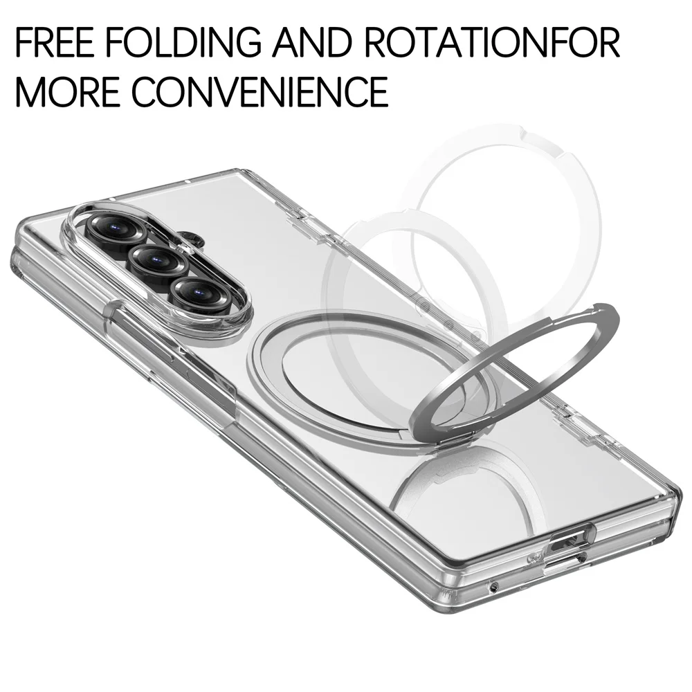 360 °   Funda de teléfono a prueba de golpes con bisagra de soporte magnético giratorio para Samsung Galaxy Z Fold 7 Fold7 para cubierta de carga inalámbrica Magsafe