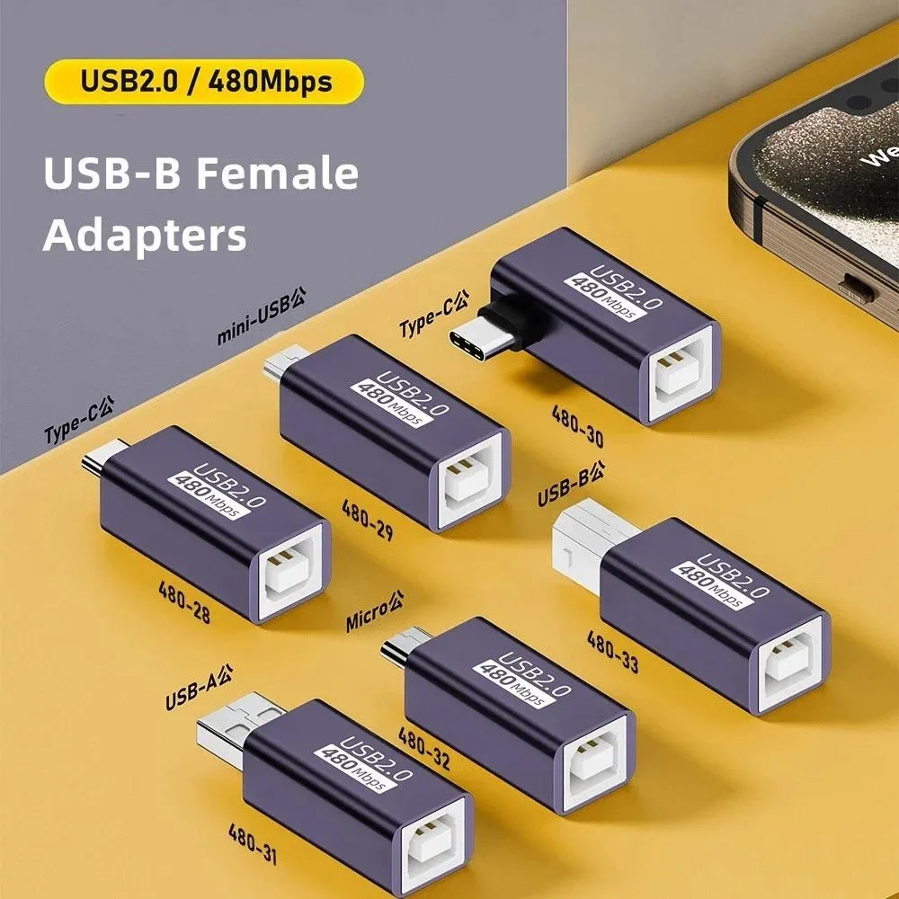 For MIDI Converter Printer Electric Piano Laptop Mobile, USB-A/Mini/Micro/Type-C to USB-B Female Adapter Connectors