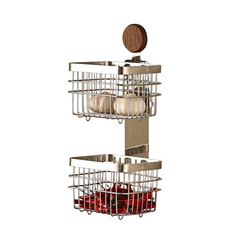 Wall-Mounted Stainless Steel Storage Basket, Toiletries Box, Kitchen Multifunctional Vegetable and Fruit Hanging Basket