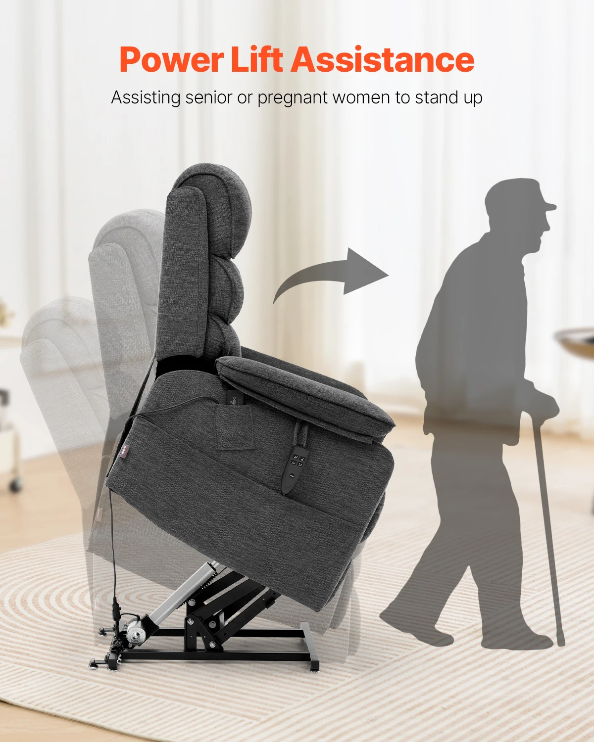 VEVOR Power Lift Recliner Кресло-подъемник с подогревом и массажем для пожилых людей Бесконечная регулировка положения Электрическое кресло для дома