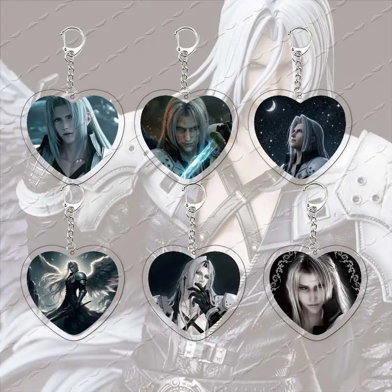 Acrylic Hot Game Sephiroth Keychain Bag Charms Heart Sephiroth Keyrings Pendant Accessories Gamer Fans Gifts