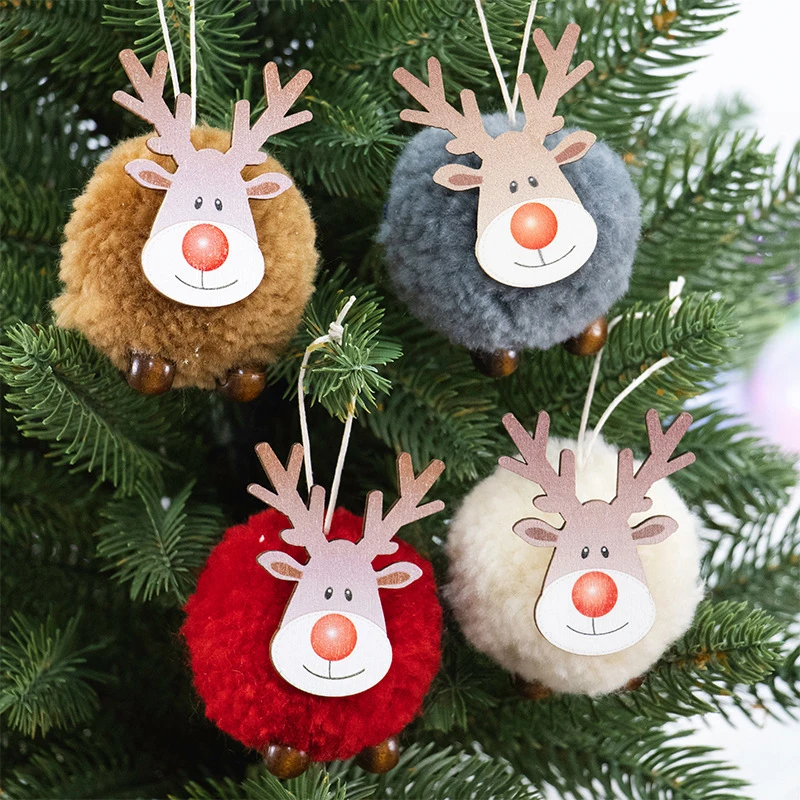 New Year Christmas Felt Deer Pendant Christmas Tree Decoration Cute Hanging Wooden Elk Bag Pendant Party Home Crafts